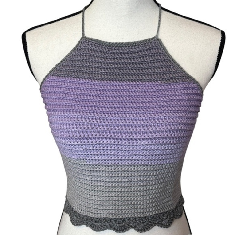 Handcrafted‎ Crochet Halter Crop Top Soft Cotton Knit Summer Handmade By Seller